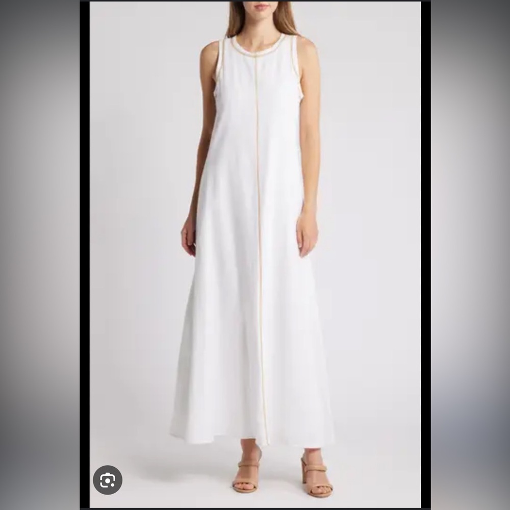 Nordstrom Halogen White Linen Topstitch Sleeveless Maxi Dress (size L)